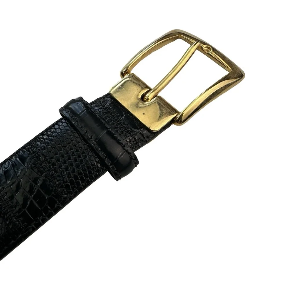 Bespoke Black Lizard Crocodile Mens Patchwork Belt Size 36 Brass Buckle NWOT